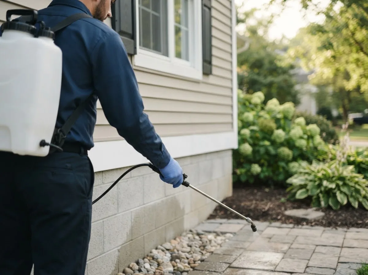 Pest control technician inspecting a home in Dilley, TX